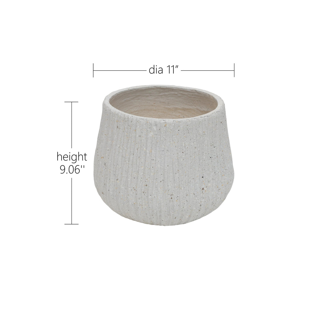 White textured planter with dimensions on a white background