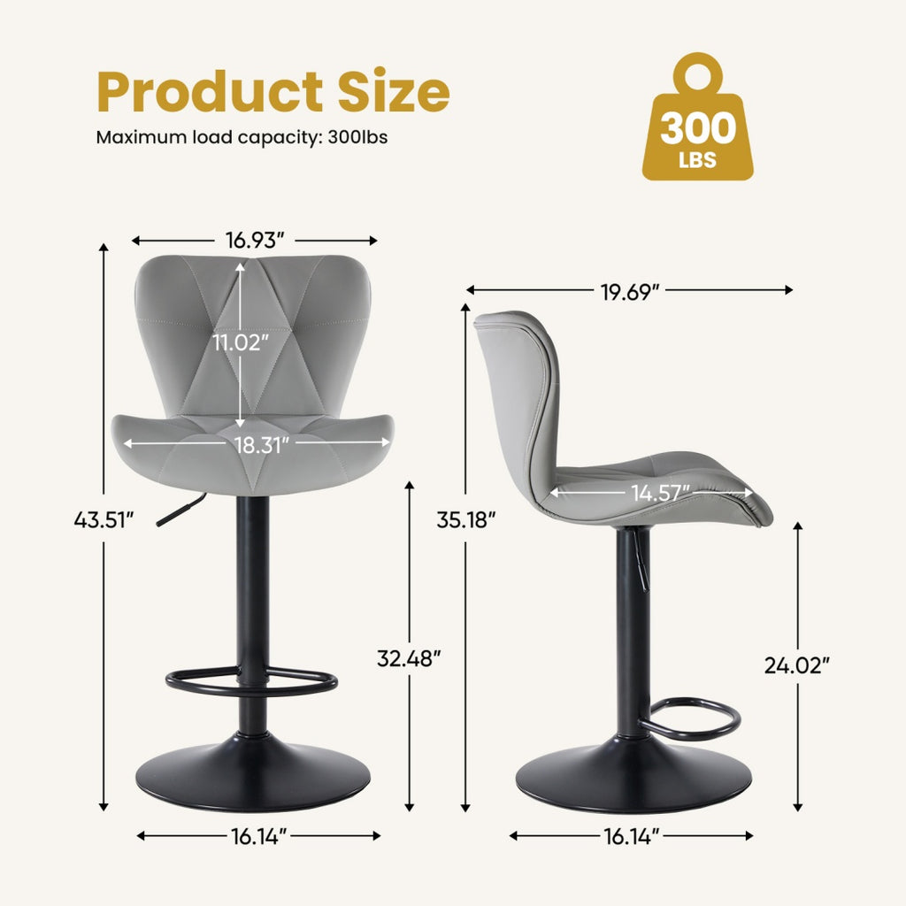 Two swivel bar stools with cushioned seats 