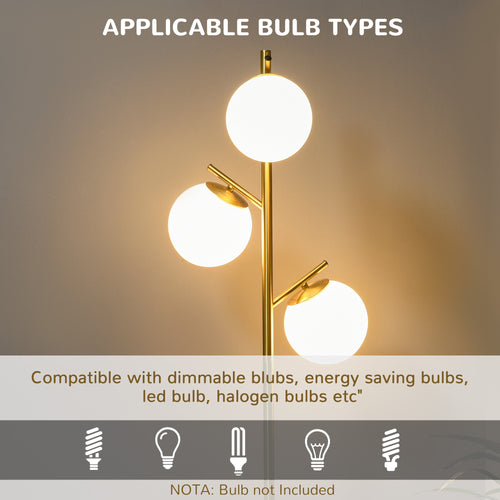 3-Light Tree Floor Lamp — Gold Tone with Globe Shades | 66.5” Standing Lamp