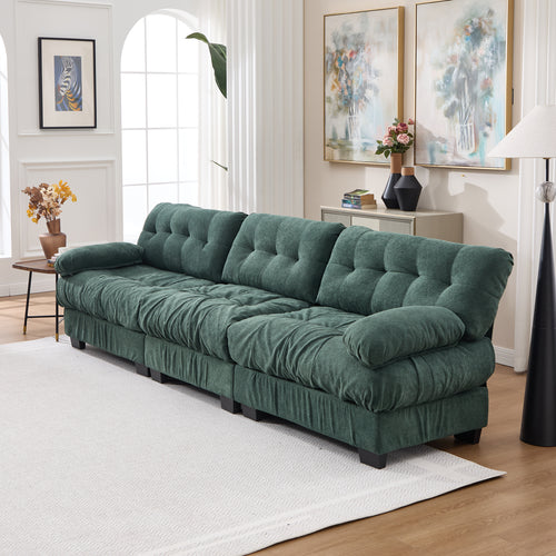 3-Seater Green Modular Cloud Couch – Deep Seat Sectional Sofa with 5 Throw Pillows
