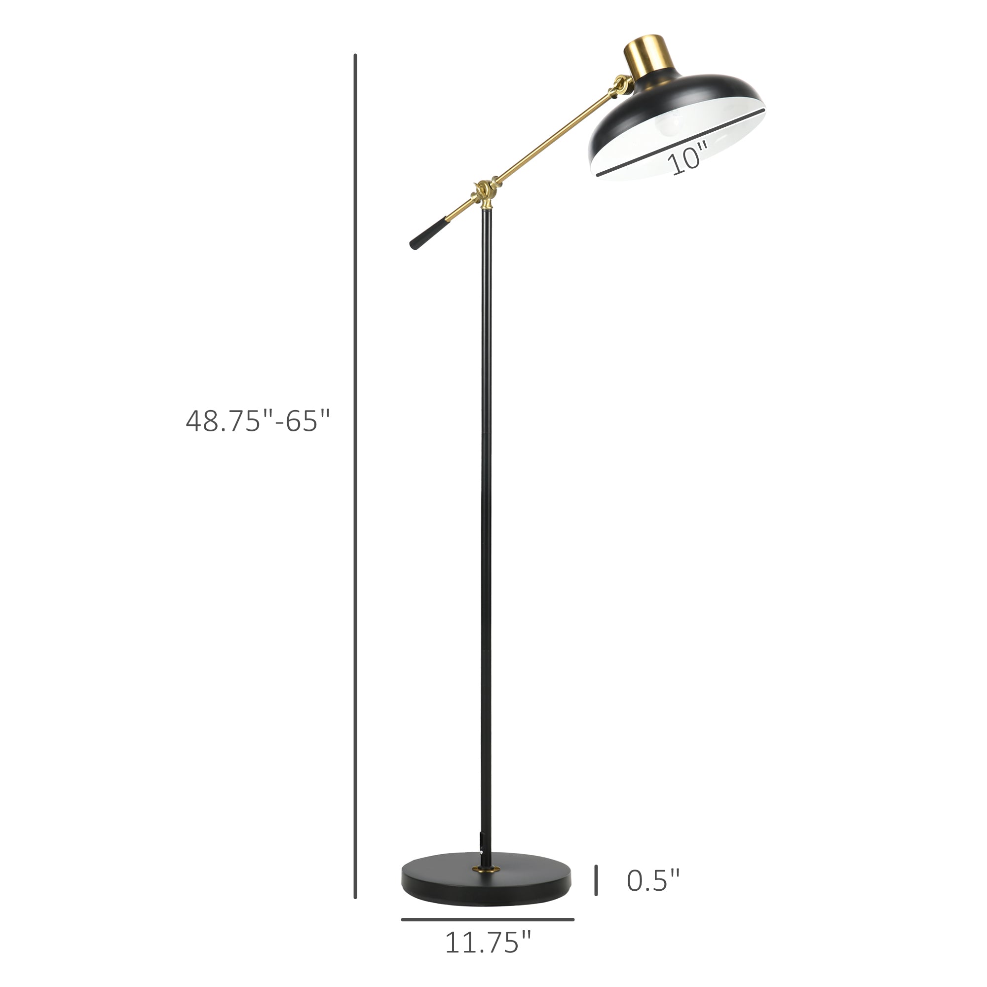 Floor lamp with measurement details on a white background