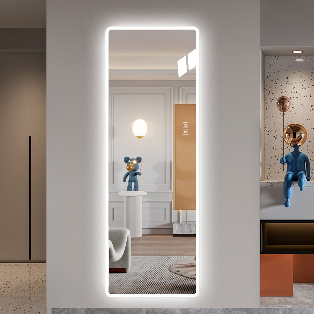 LED Full Length Mirror 65x21.7" — Wall Mounted, 2-Button Control, Rounded Corners | Rimless