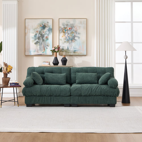 2-Seater Green Modular Cloud Loveseat – Deep Seat Flannelette Sofa with 4 Pillows