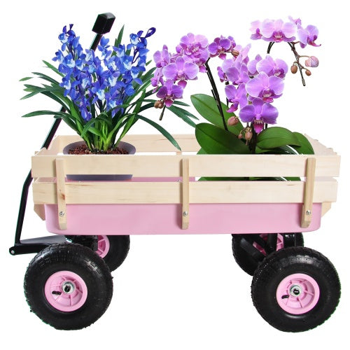 All-Terrain Garden Wagon with Wood Railing & Air Tires – 176 lb Capacity
