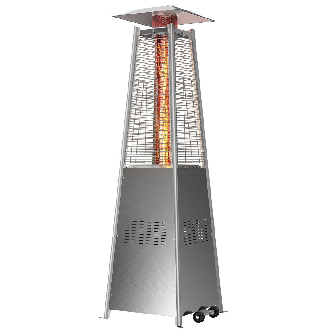 48,000 BTU Pyramid Propane Patio Heater – LED Flame, Wheels & Push-Button Ignition