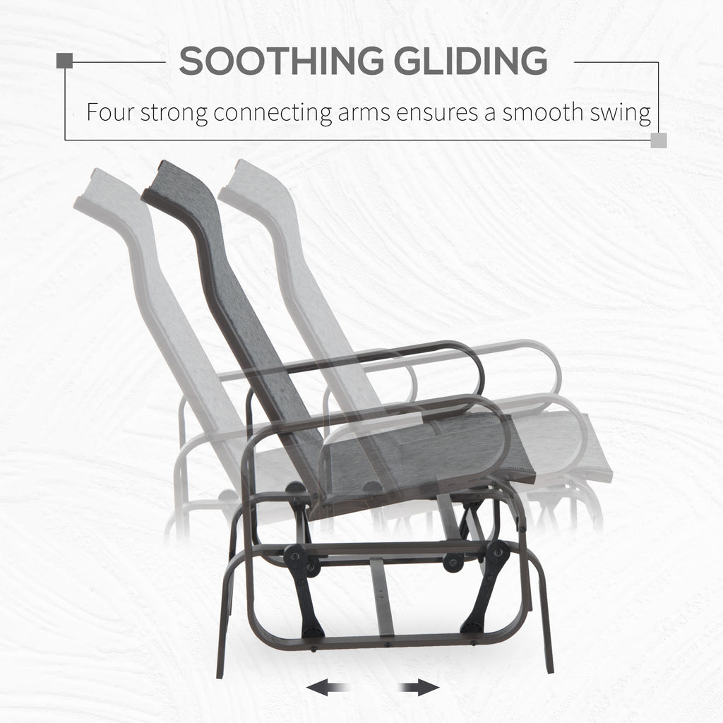 Glider chair with text about smooth gliding mechanism on a white background