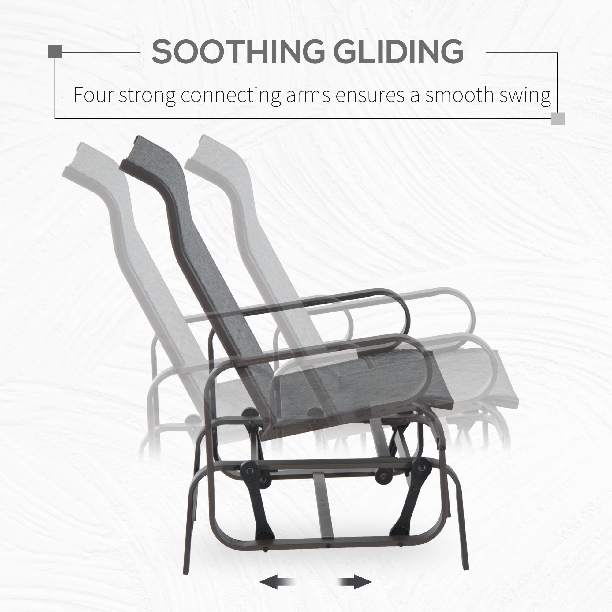 Glider chair with text about smooth gliding mechanism on a white background