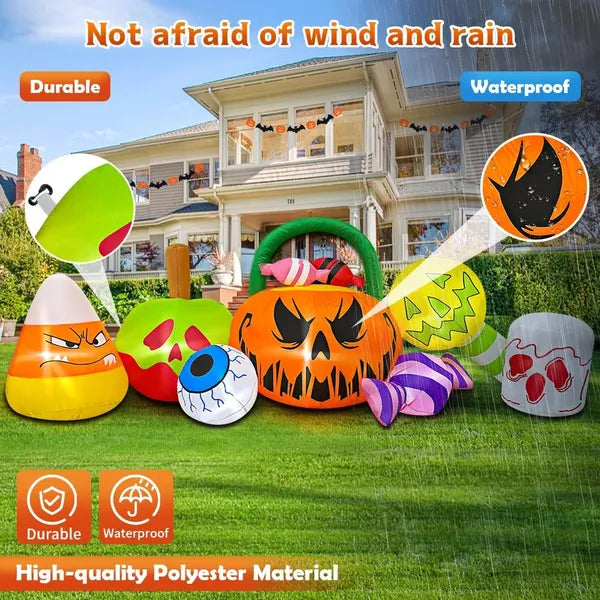 10ft Halloween Inflatable Pumpkin & Ghost Combo — LED Blow-Up Yard Decoration