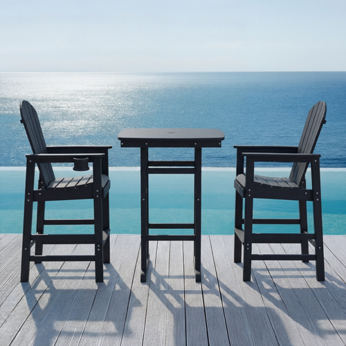 3-Piece Outdoor Bar-Height Bistro Set | HDPE High Top Table & 2 Bar Chairs – Black