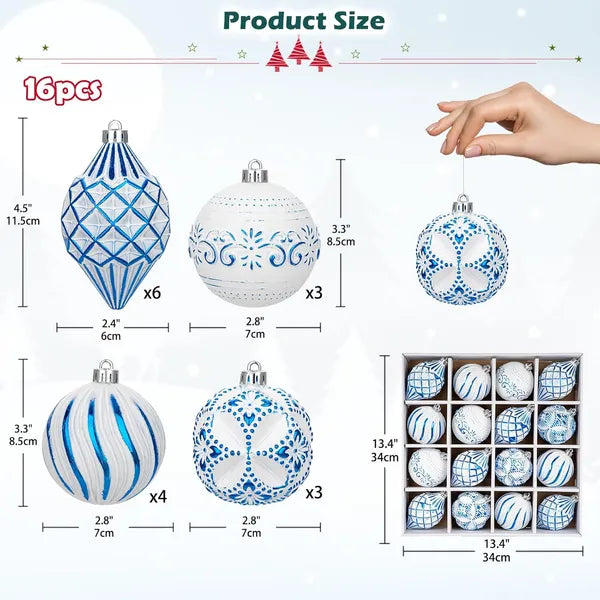 Christmas Ball Ornaments Set of 16 – Shatterproof, Hand-Painted | 9 Colors