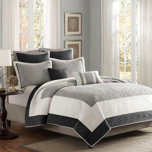 7-Piece Reversible Quilt Set with Euro Shams & Throw Pillows – Full/Queen