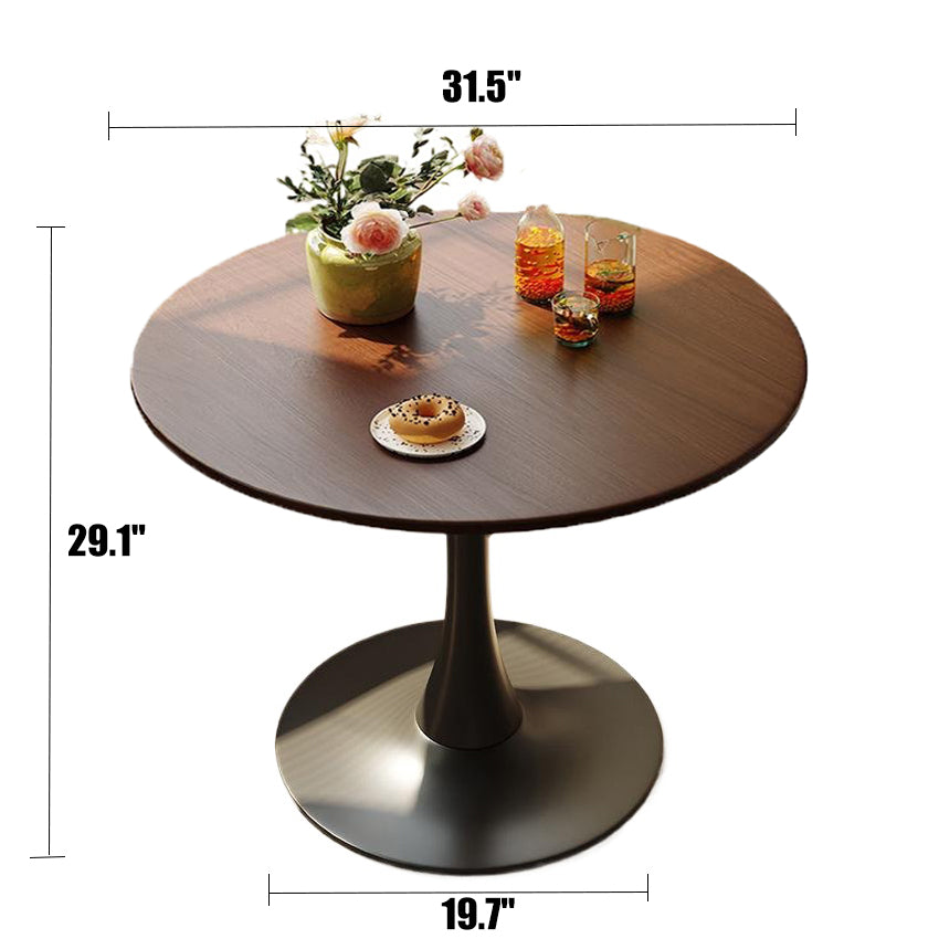 Round wooden table with dimensions labeled on a white background