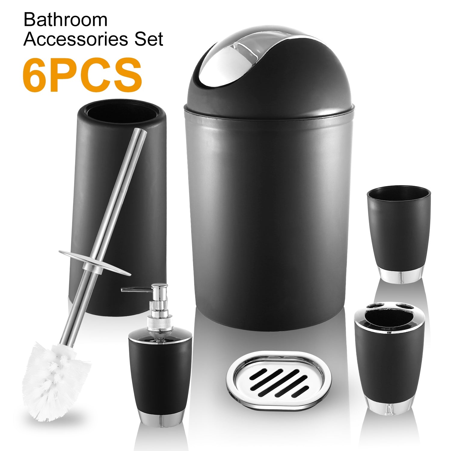 6-Piece Bathroom Accessories Set – Soap Dispenser, Toothbrush Holder, Trash Can & More