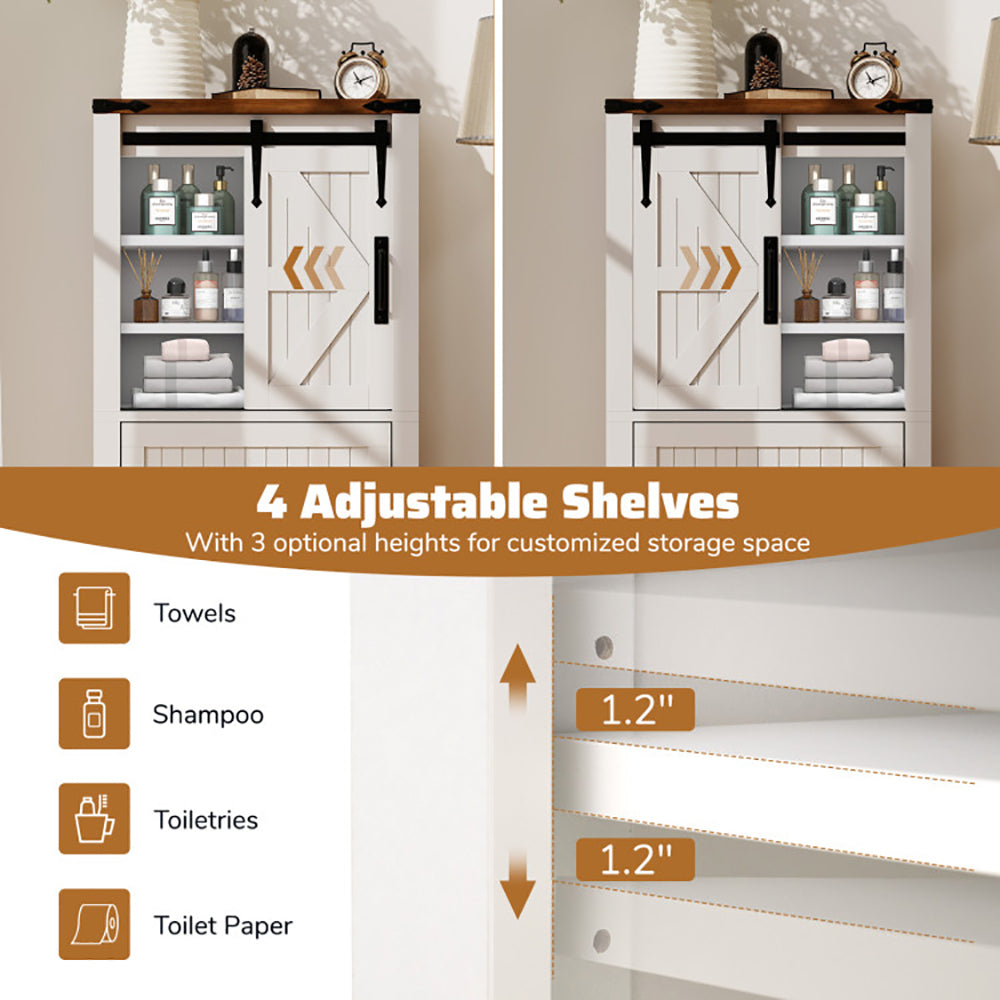 White storage cabinet with adjustable shelves and product placement guide.