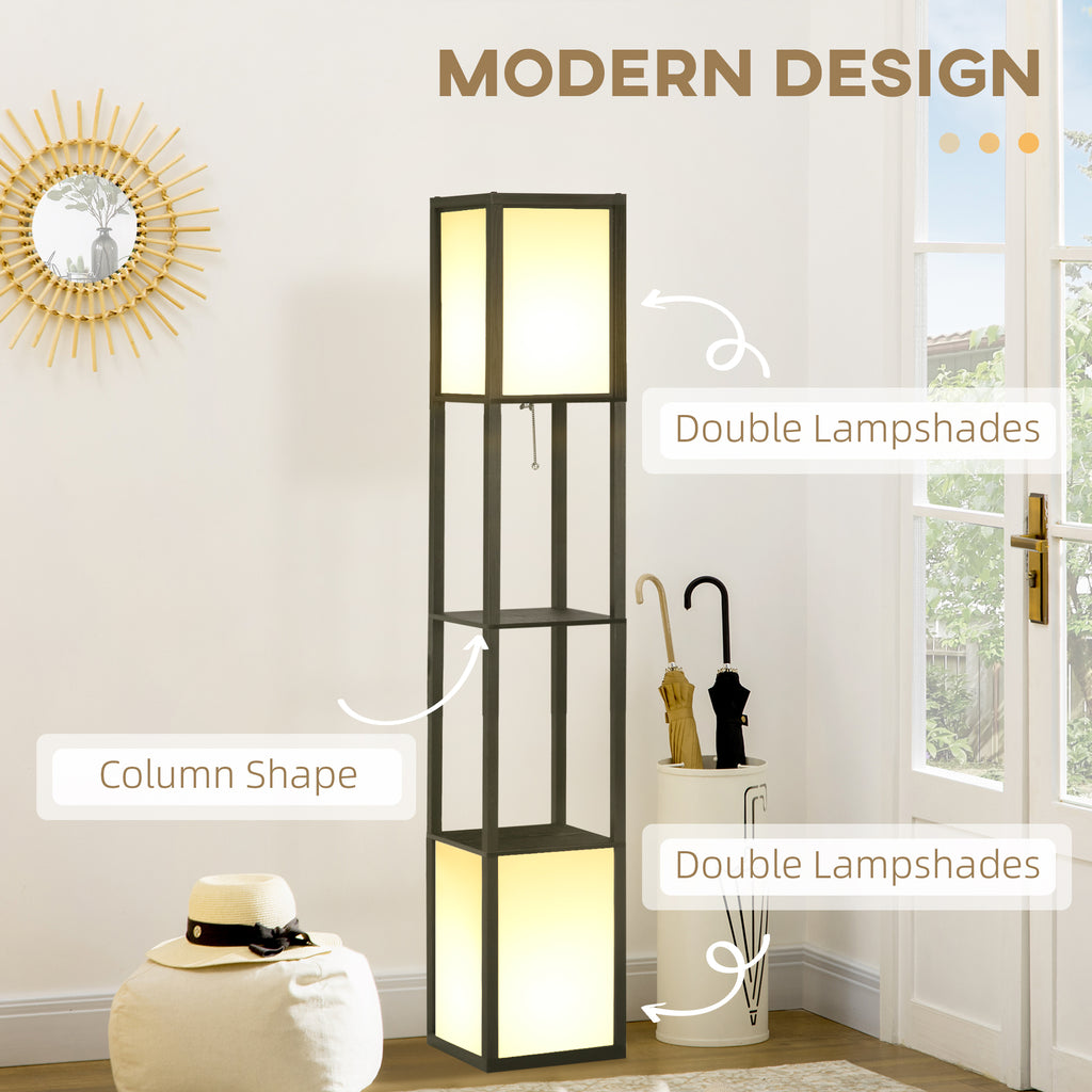 Modern floor lamp with double lampshades in a room setting