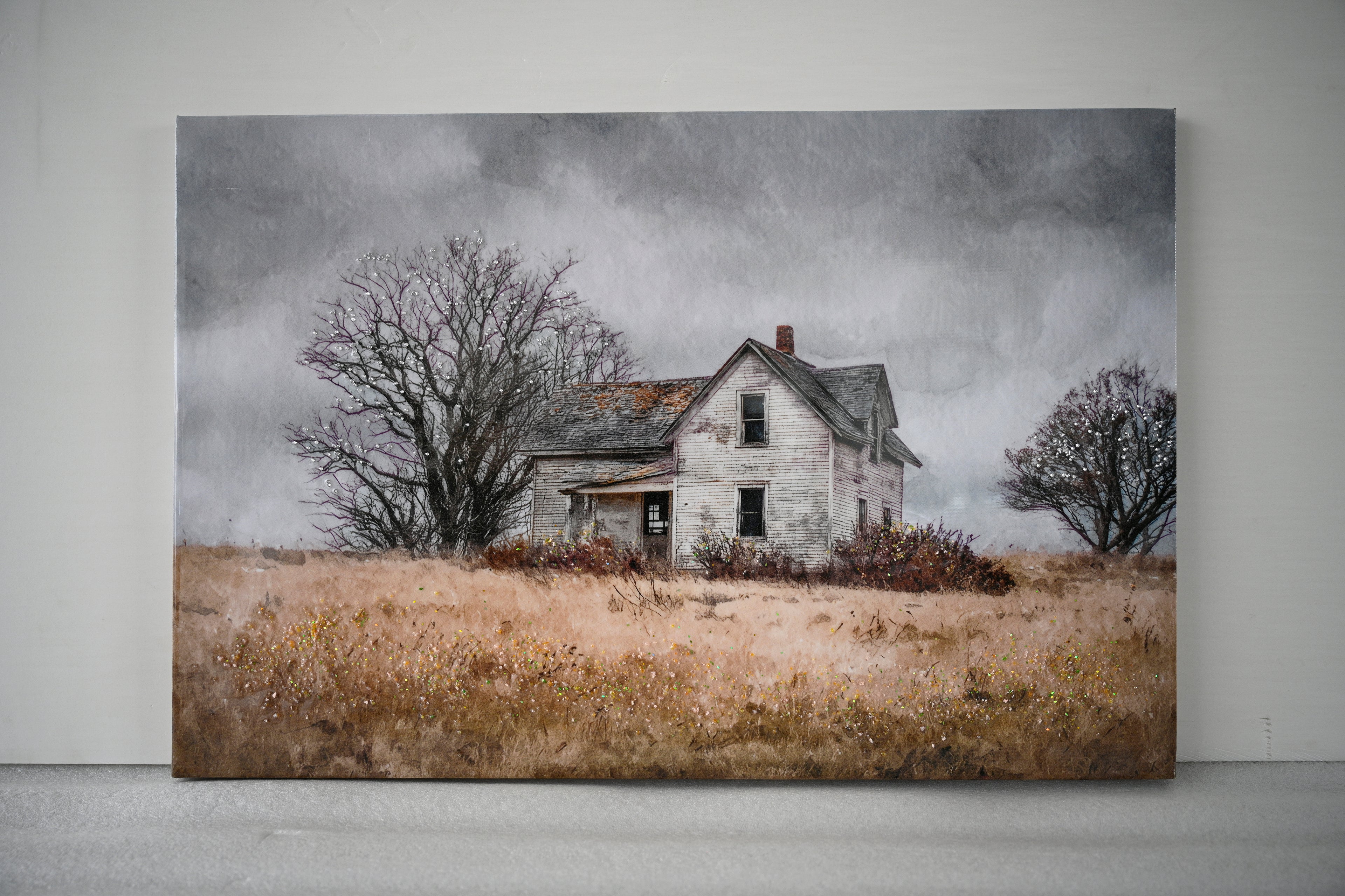 Rustic Farmhouse Canvas Wall Art — Vintage Barn Country Landscape | 24x16" Ready to Hang