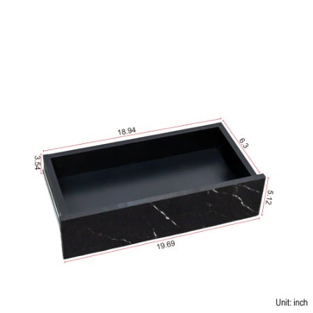 Black marble-patterned rectangular tray on a white background