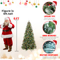 Christmas tree with Santa Claus figure and product features on a white background