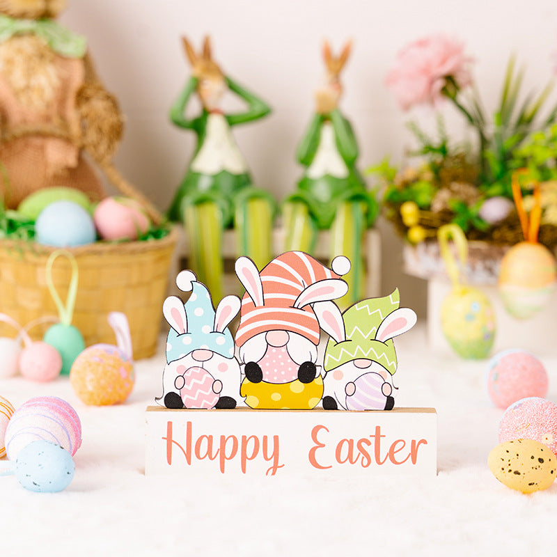Colorful Easter-themed decorations with 'Happy Easter' text on a white background