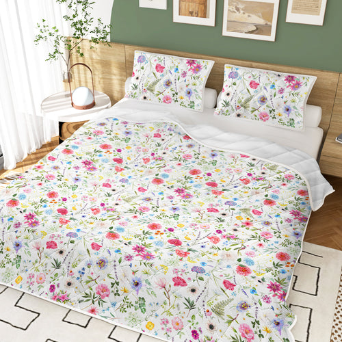 3-Piece Floral Quilt Set – Lightweight Botanical Coverlet | Twin & Full, Pink