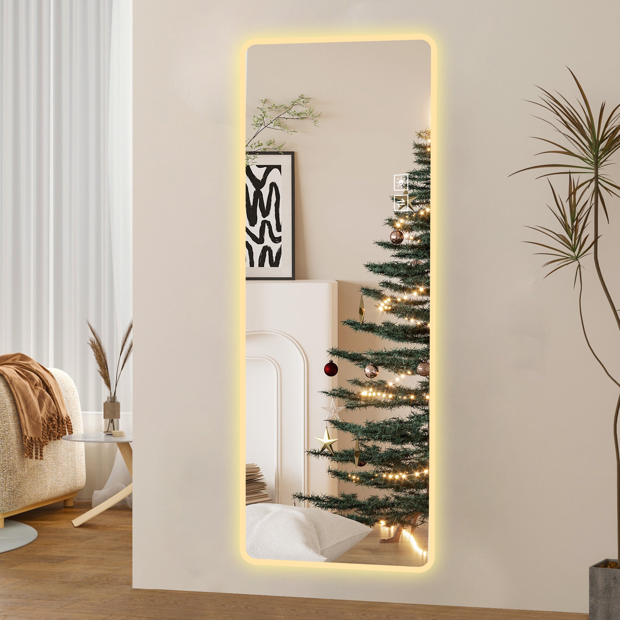 LED Full Length Mirror 65x21" — Wall Mounted, Dimmable, Rounded Corners | Rimless