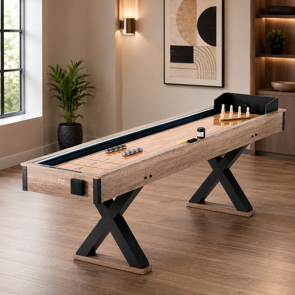 9 Ft LED Shuffleboard Table – 2-in-1 Shuffleboard & Bowling Set