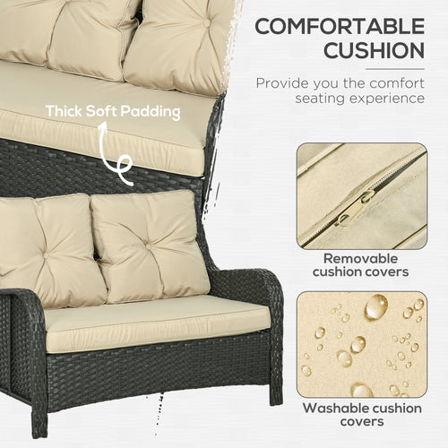 2-Seater Outdoor PE Rattan Sofa with 4" Thick Cushions — Steel Frame, Beige
