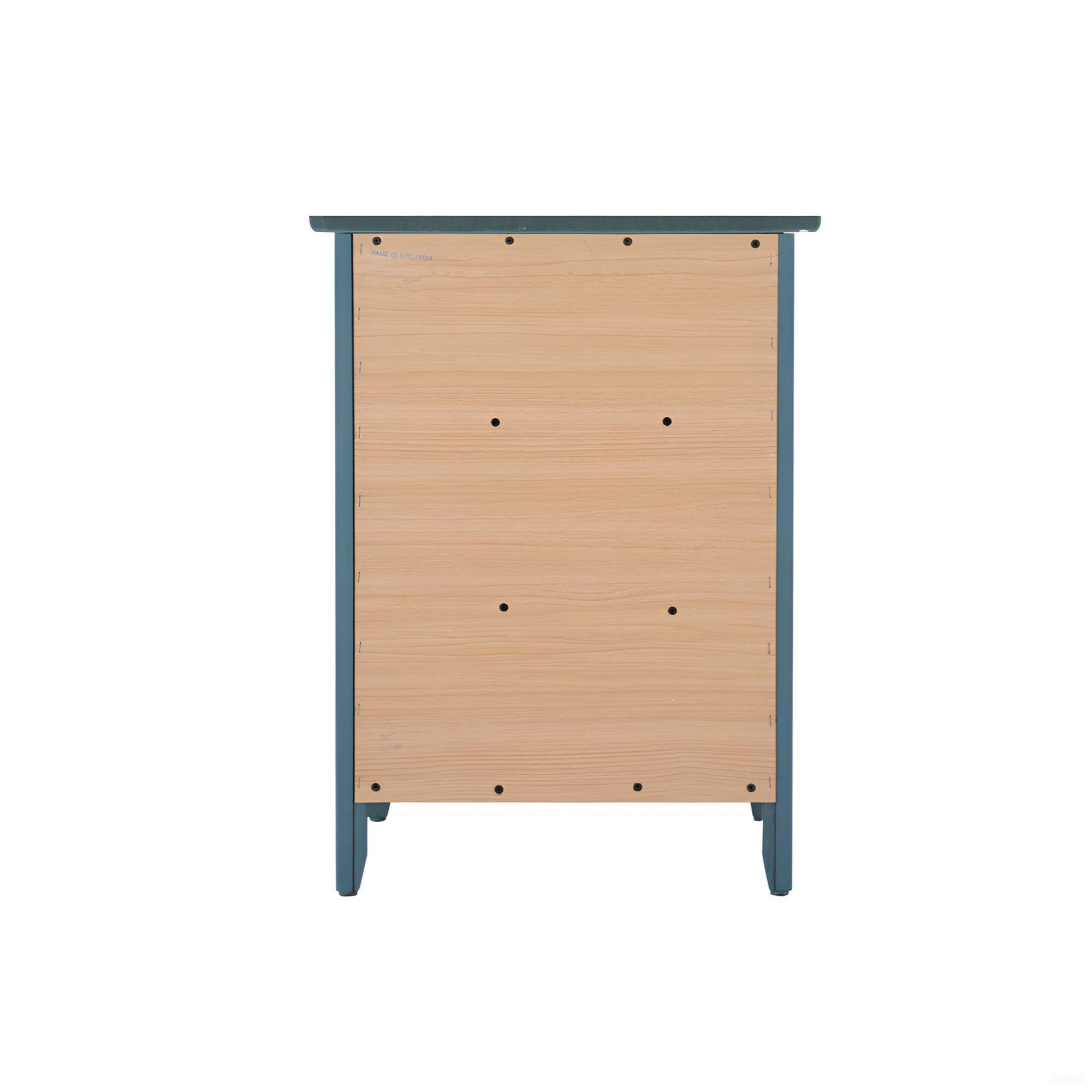 Wooden cabinet with blue frame on a white background