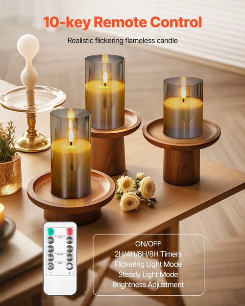 3-Pack Flameless LED Candles with Remote Control — Realistic Flickering, Battery Operated