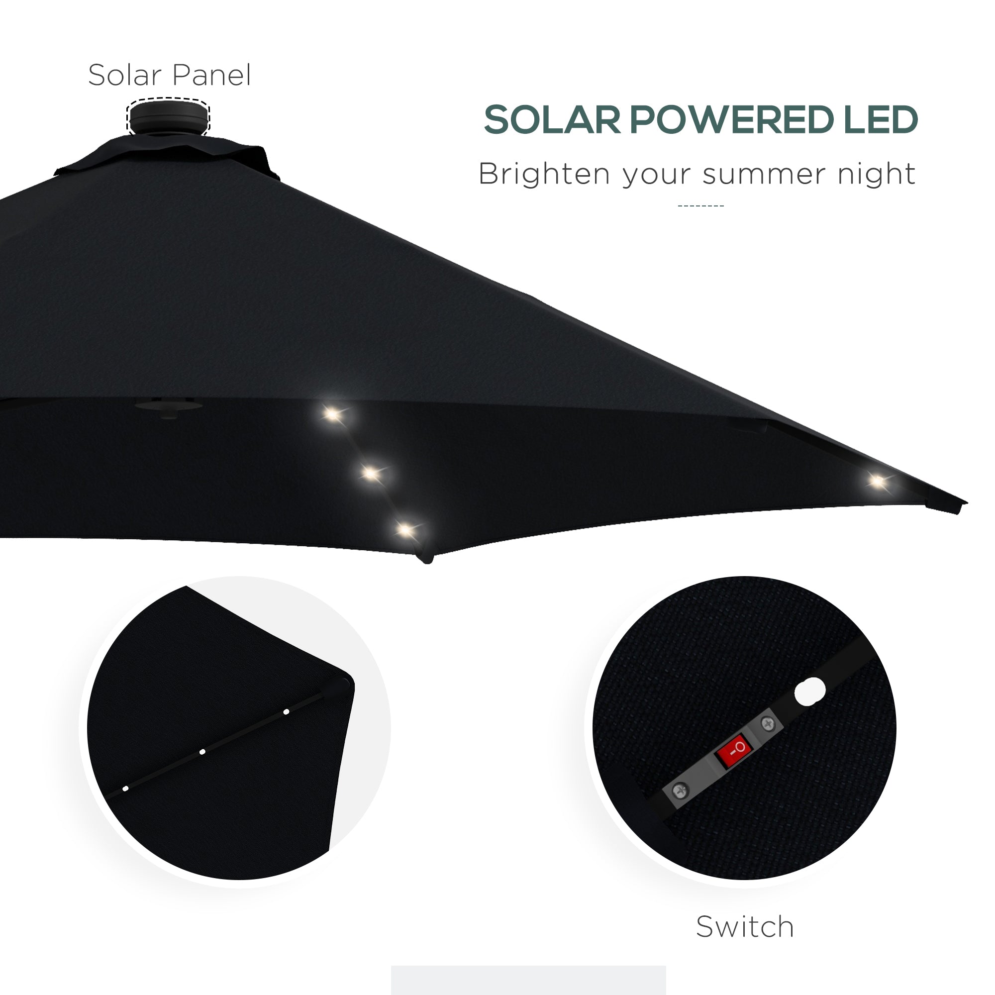 Solar LED Cantilever Parasol – Black