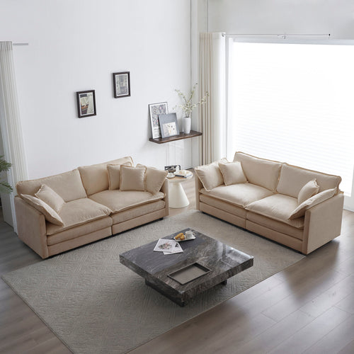 2-Piece Beige Chenille Sofa Set – Modular Loveseat & Couch for Living Room