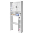 White bathroom storage cabinet with shelves and a door on a white background