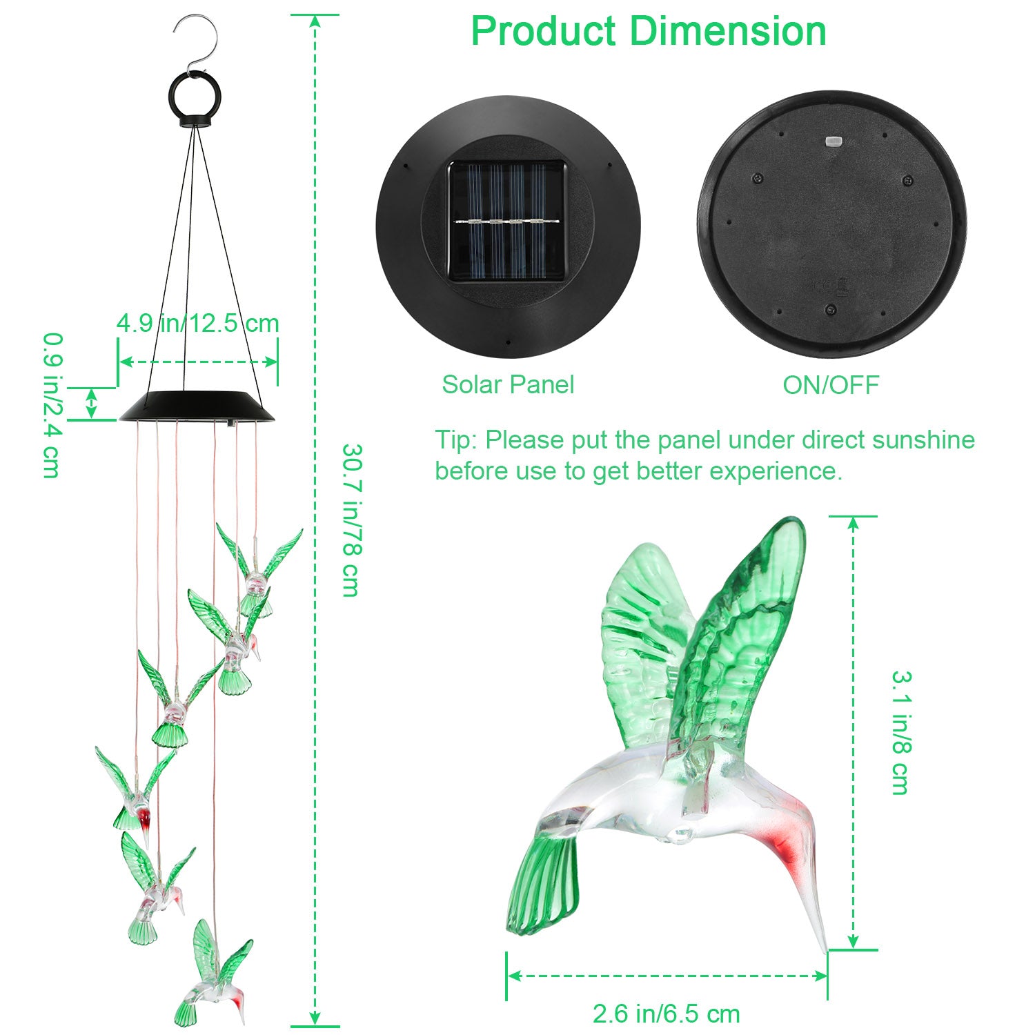 Solar Hummingbird Wind Chime Light | Color-Changing LED, Auto On/Off, IP65 Waterproof – Garden Decor