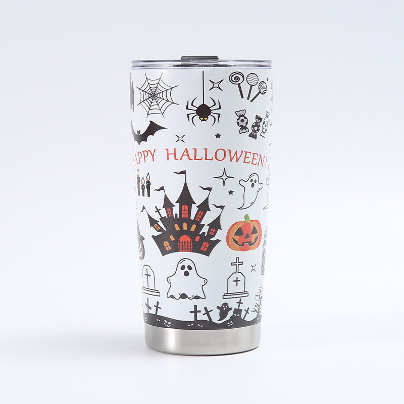 Tumbler with Halloween-themed design on a white background