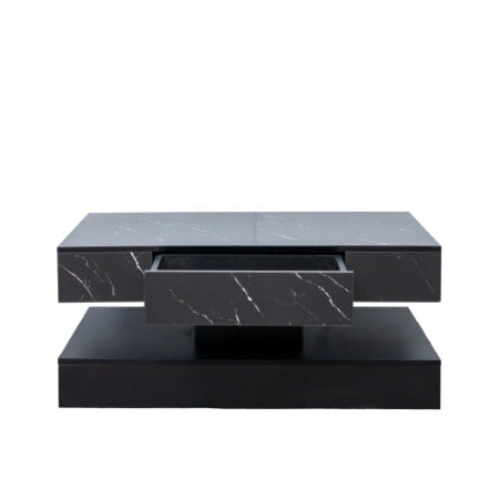 Black marble coffee table with a drawer on a white background