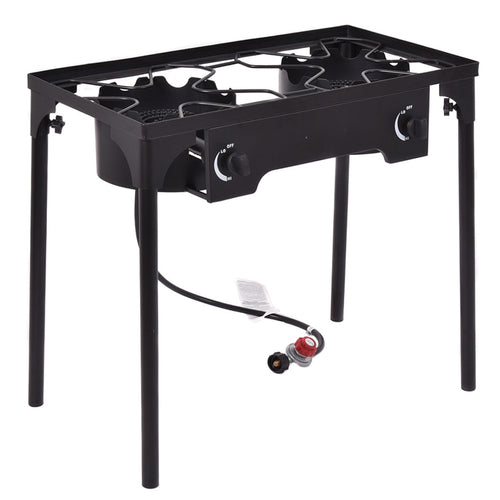 150,000 BTU Double Burner Outdoor Propane Stove with Cast Iron Grates & Adjustable Legs