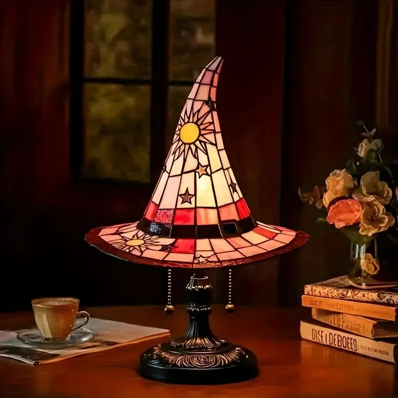 Witch Hat Lamp — USB Gothic Resin Night Light for Halloween Decor