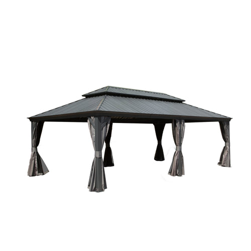 14x22 FT Hardtop Gazebo with Galvanized Steel Double Roof & Aluminum Frame – Grey