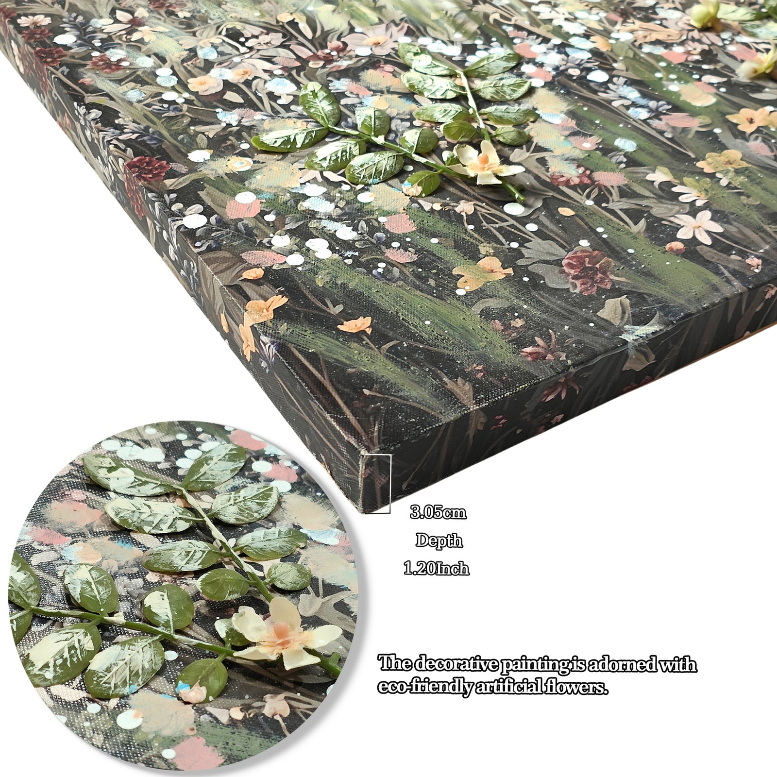 Wildflower Meadow Framed Canvas Wall Art — 3D Floral Inlay, Vintage Landscape | 24x36"