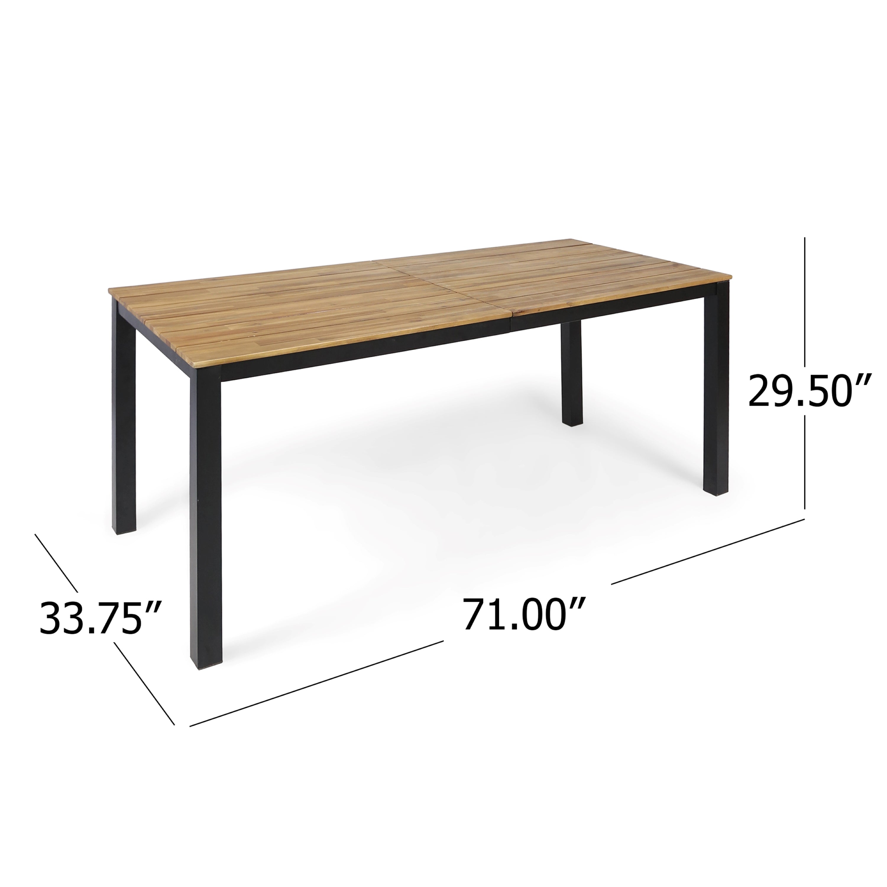 Wooden table with dimensions labeled on a white background