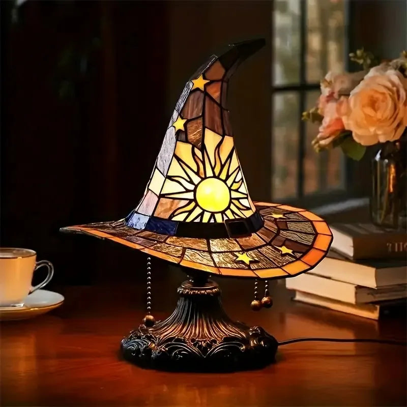 Witch Hat Lamp — USB Gothic Resin Night Light for Halloween Decor