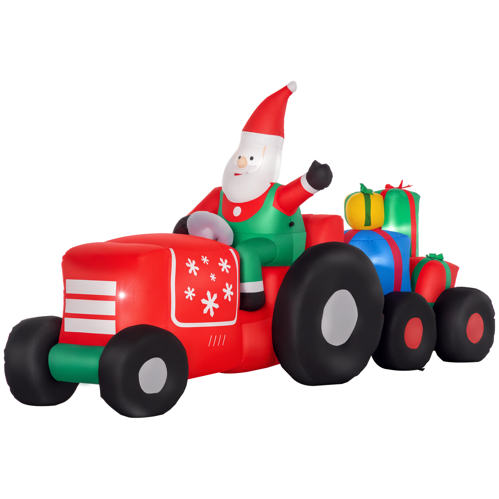 9ft Christmas Inflatable Santa Driving a Trailer with Gift Boxes – LED Lit | IP44 | Outdoor