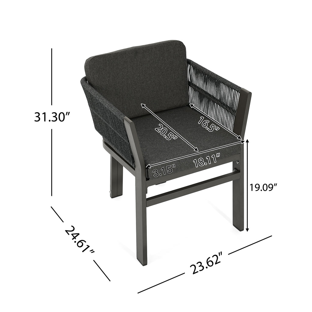 Black chair with measurements on a white background