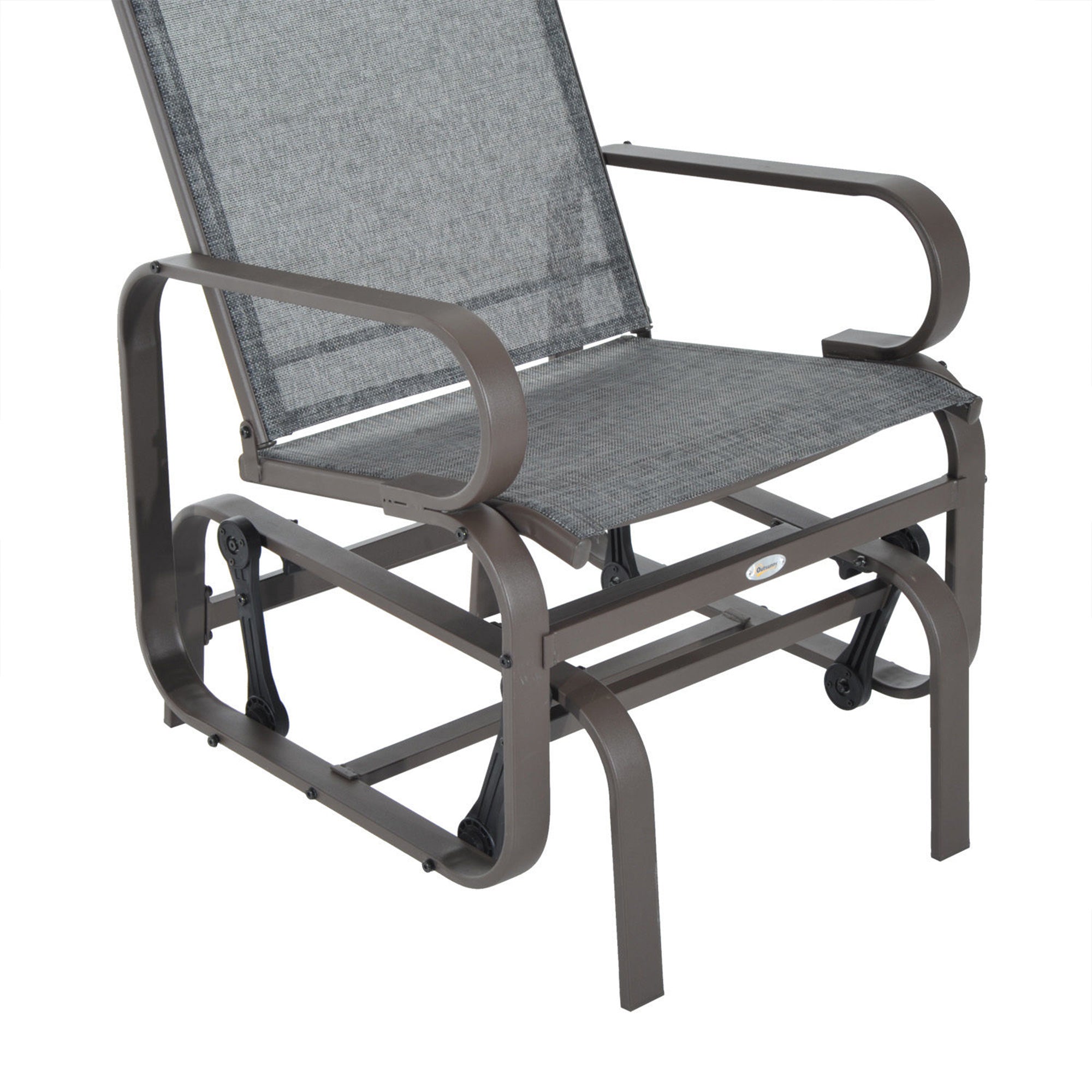 Gray outdoor recliner chair with metal frame on a white background
