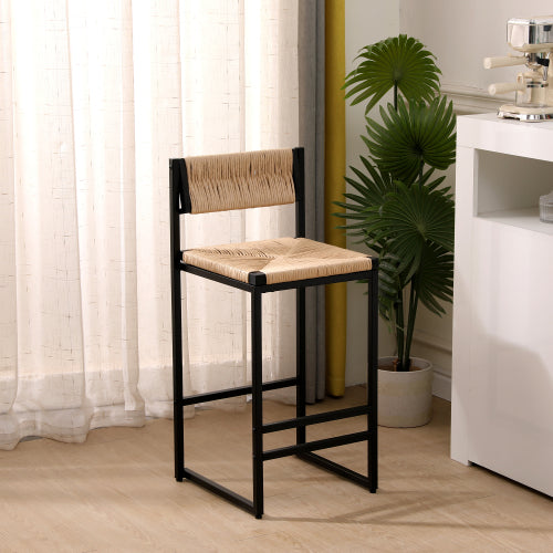 Honey Bar Stools — Set of 2 | Hand-Woven Paper Rope & Metal Frame