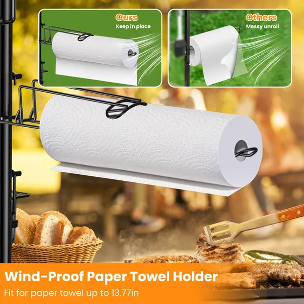 Wind-proof paper towel holder with a roll of paper towels, showing a comparison with 'Others' brand.