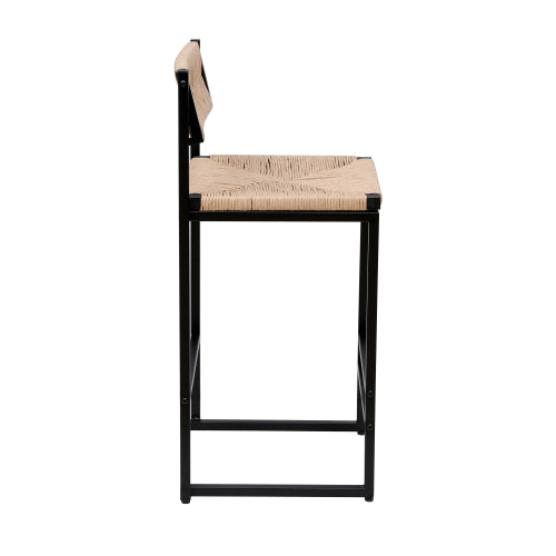 Honey Bar Stools — Set of 2 | Hand-Woven Paper Rope & Metal Frame