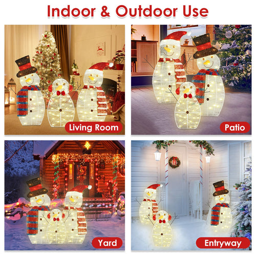 2D Christmas Snowman Family Yard Decoration – Set of 3 | 90 LED Warm Lights | 8 Modes | IP44