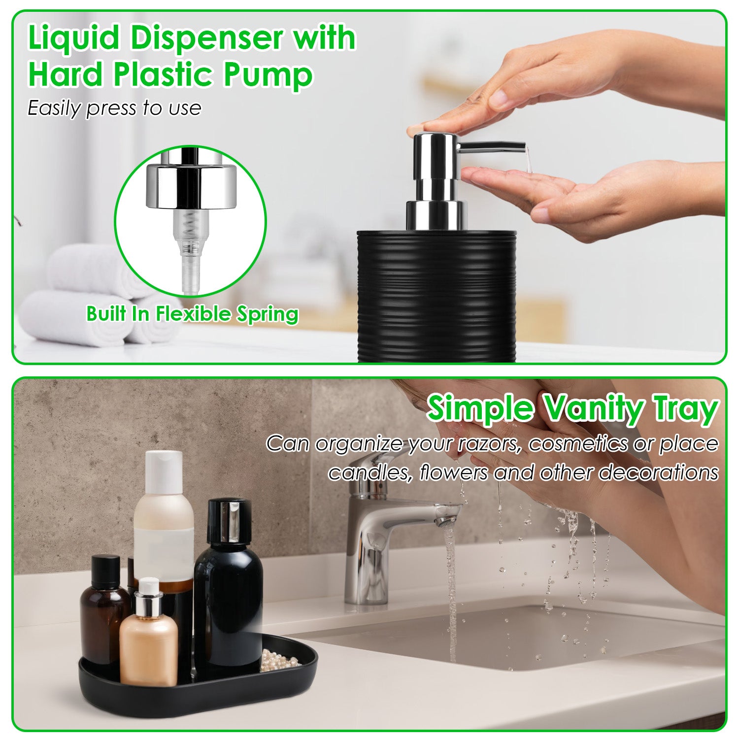8-Piece Bathroom Accessories Set with Soap Dispenser, Toothbrush Holder, Trash Can & More – ABS & Bamboo