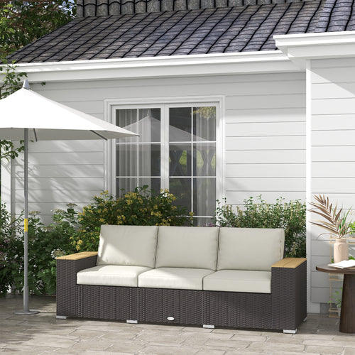 3-Seat PE Rattan Outdoor Sofa – Extra-Wide Deep Seating, 4" Cushions, Beige